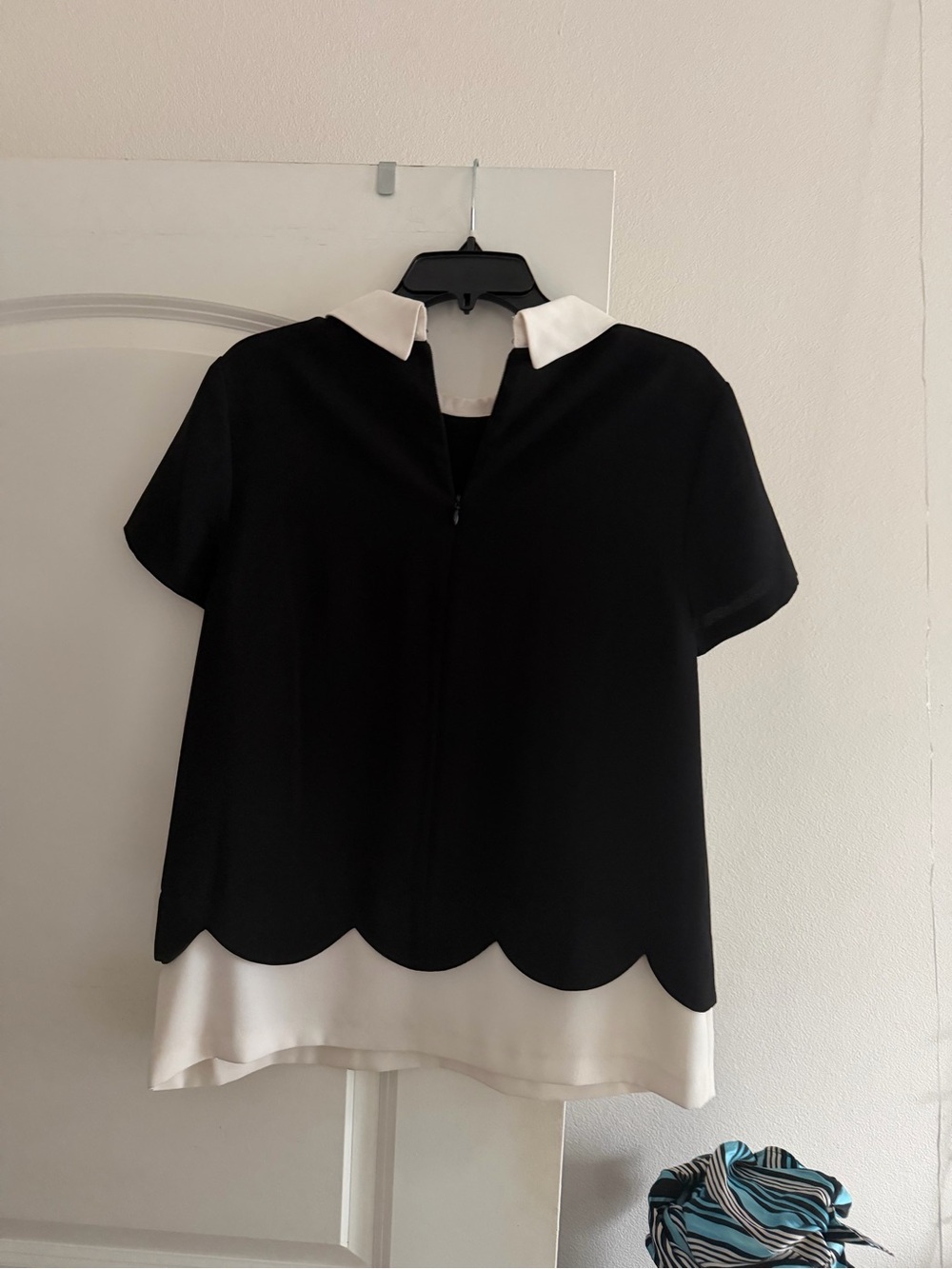 CeCe Black Short Sleeve Top with White Peter Pan Collar - Picture 3 of 4